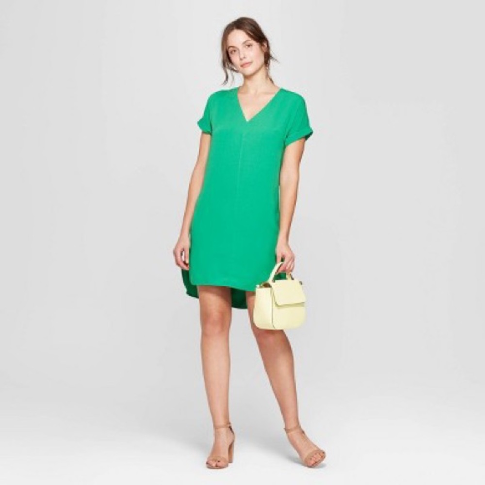 A New Day Short Sleeve Crepe Dress in Green Size Small